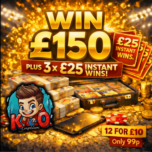 WIN £150 Tax Free Cash + 3x £25 Instant Wins Total 12 Entries PP